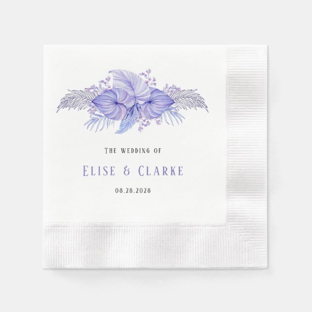 Serviette En Papier Mariage Feuille Tropical Blue and Purple Palm (Devant)