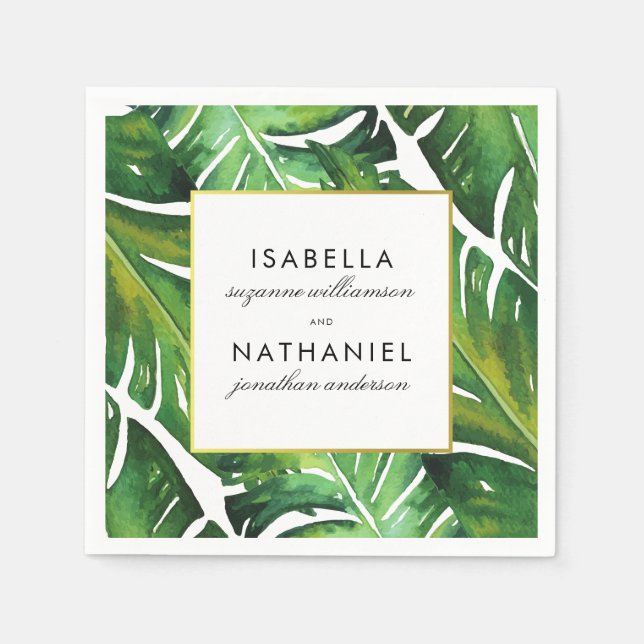 Serviette En Papier Mariage Feuille vert moderne (Devant)