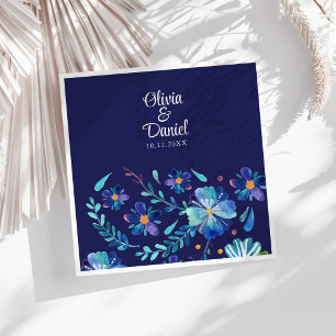 Serviette En Papier Mariage Fiesta Floral Mexicain Bleu Marine