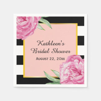 Serviette En Papier Mariage flamme florale noir rayures