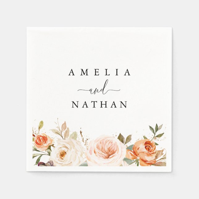 Serviette En Papier Mariage Fleur Aquarelle Automne (Devant)