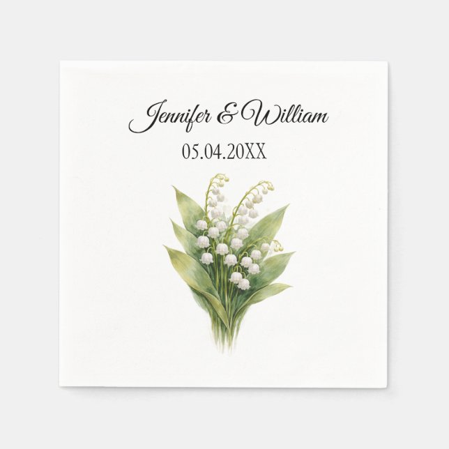 Serviette En Papier Mariage Fleur Blanc de Muguet (Devant)