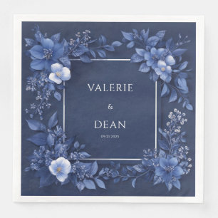 Serviette En Papier Mariage Fleur Blanc Monochrome Bleu Marine