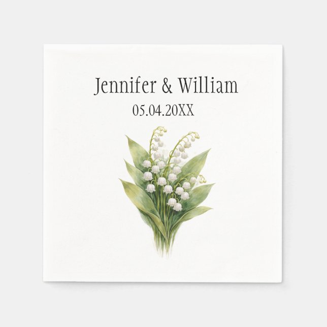 Serviette En Papier Mariage Fleur Blanche de Muguet (Devant)