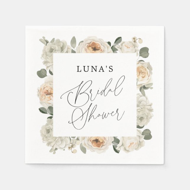 Serviette En Papier Mariage Fleur Blanche Fête de Mariée  (Devant)
