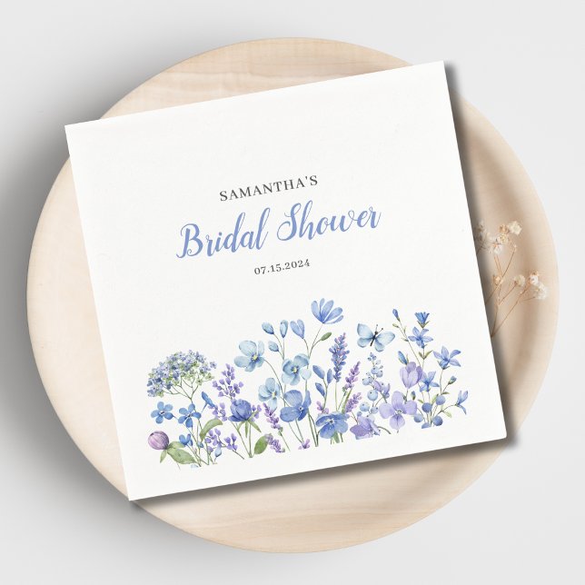Serviette En Papier Mariage Fleur Bleu Floral  (Créateur téléchargé)