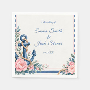 Serviette En Papier Mariage Fleur Bleu Rose Nautique