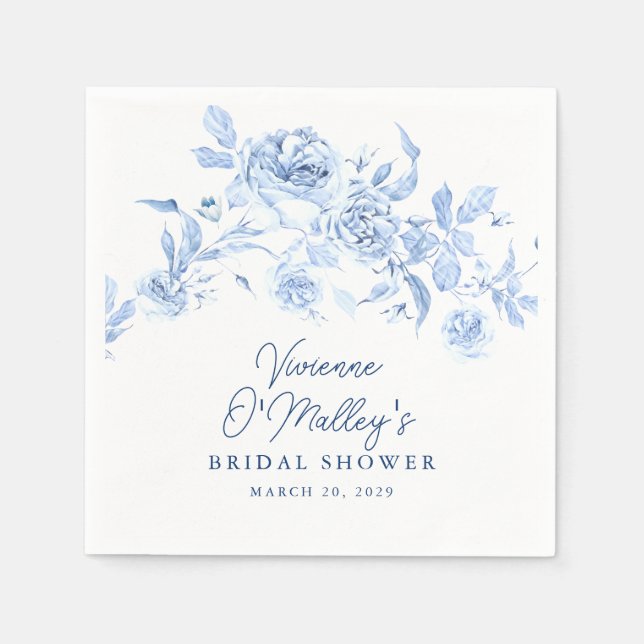 Serviette En Papier Mariage Fleur Bleu Shower (Devant)