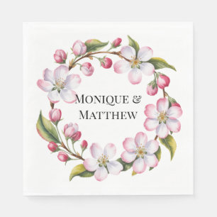 Serviette En Papier Mariage Fleur de Cerisier Aquarelle Pommes
