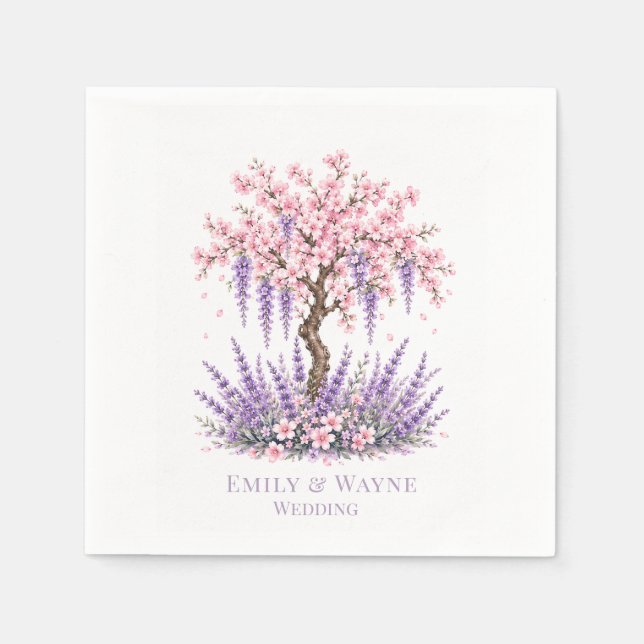 Serviette En Papier Mariage Fleur de Cerisier et Lavande (Devant)