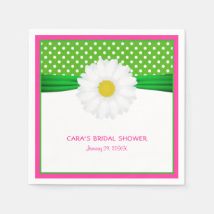 Serviette En Papier Mariage Fleur de Daisy Rose Chaud et Points Verts