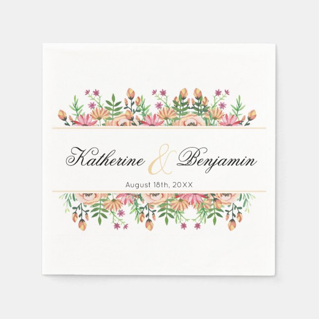 Serviette En Papier Mariage Fleur de Pêche (Devant)