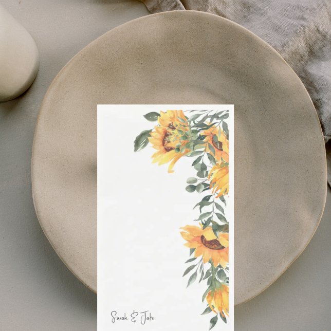 Serviette En Papier Mariage Fleur de Tournesol Aquarelle Blanc (Créateur téléchargé)