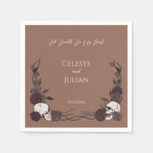 Serviette En Papier Mariage Fleur et Crânes Marron Brun Clair Jusqu'à