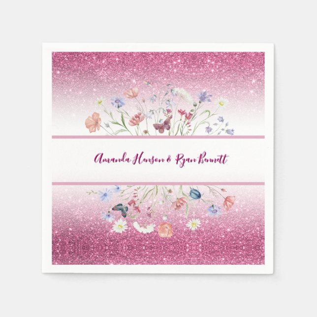 Serviette En Papier Mariage Fleur Florale Aquarelle Rose (Devant)