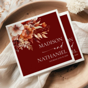 Serviette En Papier Mariage Fleur Florale Brun Bordeaux Rouille
