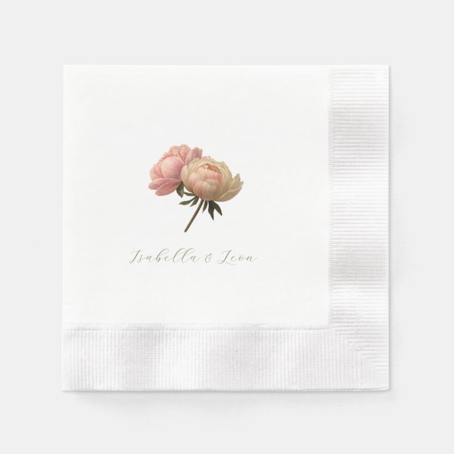 Serviette En Papier Mariage Fleur Rose Blanche | Chic  (Devant)