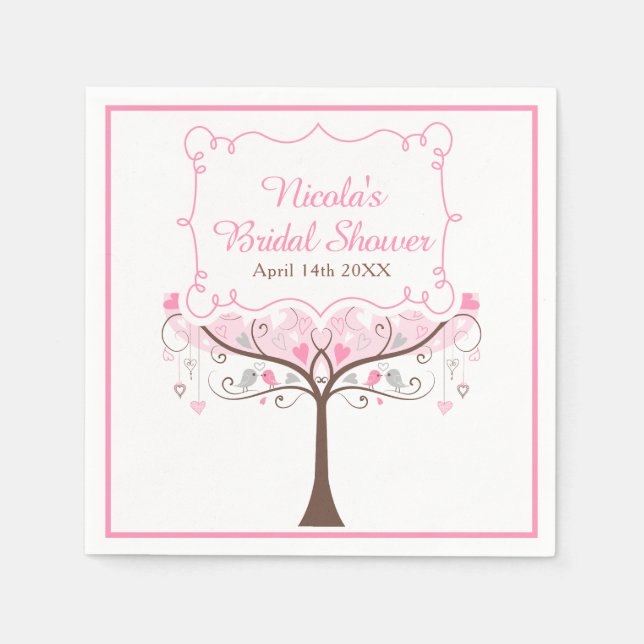 Serviette En Papier Mariage Fleur Rose Oiseau  (Devant)