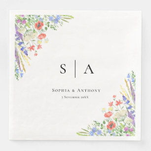 Serviette En Papier Mariage Fleur sauvage aquarelle