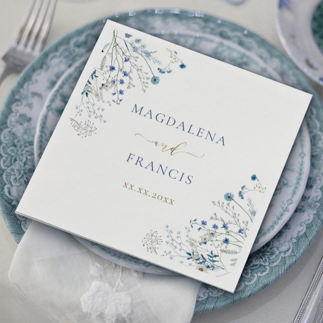 Serviette En Papier mariage fleur sauvage bleu (Créateur téléchargé)