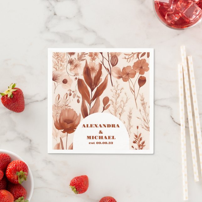 Serviette En Papier Mariage Fleur sauvage bleu aquarelle (En situation)