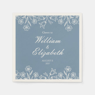 Serviette En Papier Mariage Fleur Sauvage Bleu Poussiéreux