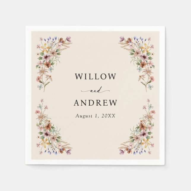 Serviette En Papier Mariage Fleur sauvage Boho vintage (Devant)