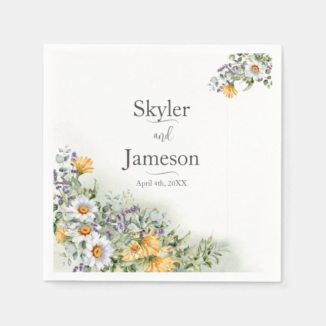 Serviette En Papier Mariage Fleur sauvage coloré (Devant)