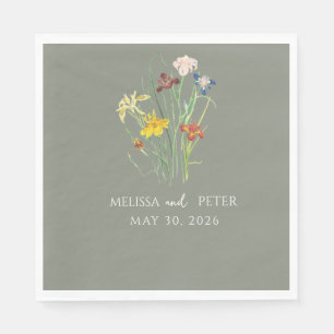 Serviette En Papier Mariage Fleur sauvage Elegant Boho   Sage Green