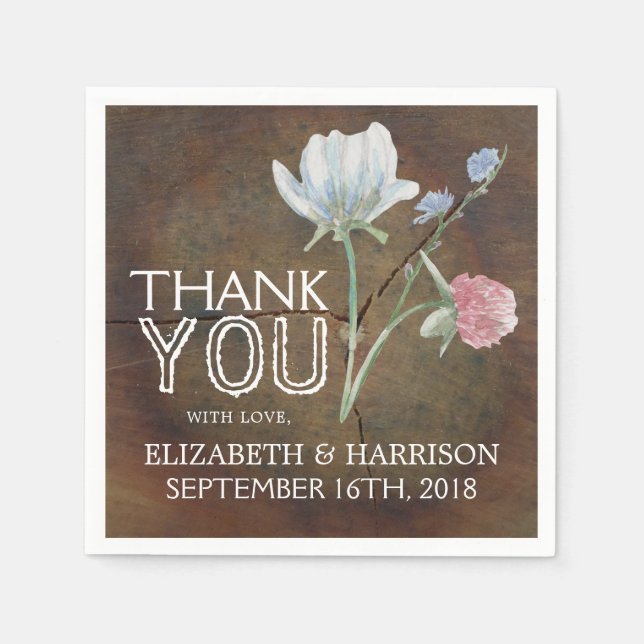 Serviette En Papier Mariage fleur sauvage en bois de chêne (Devant)