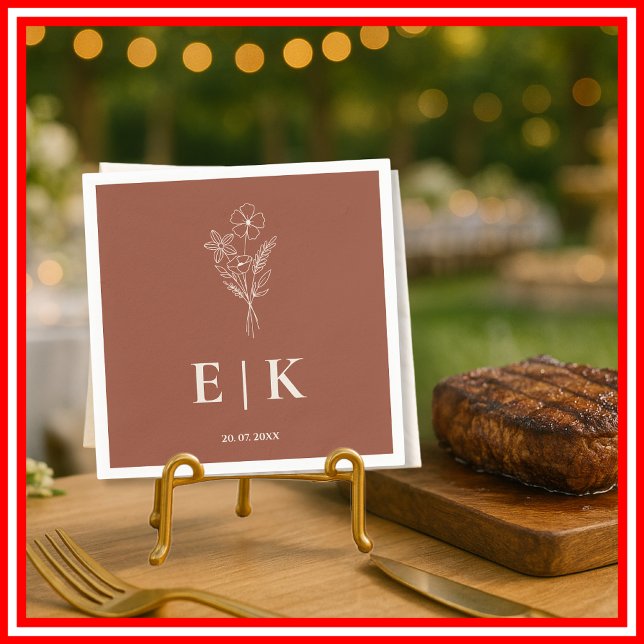 Serviette En Papier Mariage Fleur sauvage en terre cuite de Boho orang (Créateur téléchargé)