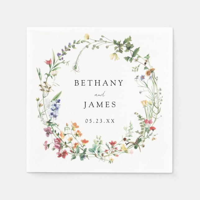Serviette En Papier Mariage Fleur sauvage rustique (Devant)