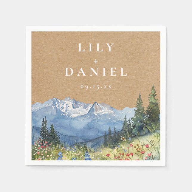 Serviette En Papier Mariage Fleur sauvage Rustique Kraft Mountain (Devant)