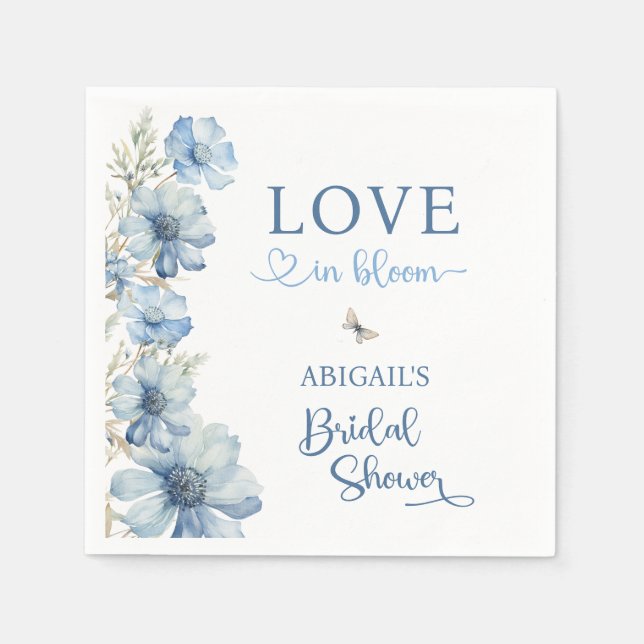 SERVIETTE EN PAPIER MARIAGE FLEURI BLEU FLEURS DE MARIÉE (Devant)