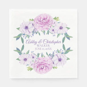 Serviette En Papier Mariage Fleurie Blanc Lilas Lavande Violet Personn