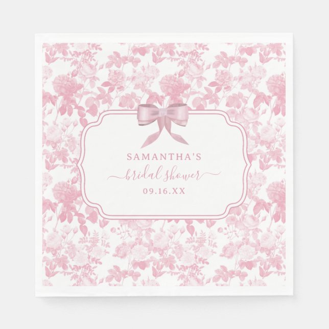 Serviette En Papier Mariage Fleurie de Roses Blanches et Roses Chinois (Devant)