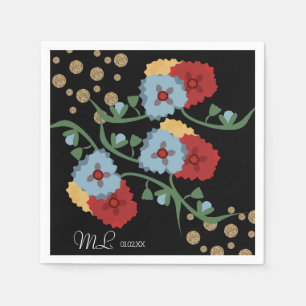 Serviette En Papier Mariage Fleuris Faux Paillettes Festif Points Mexi