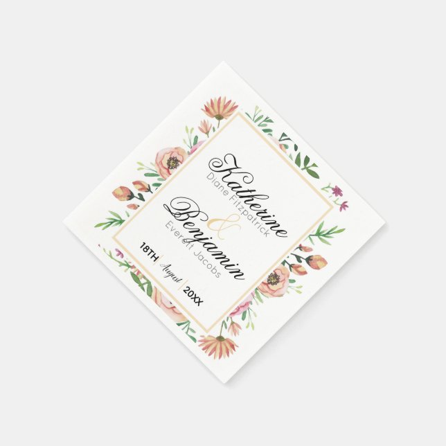 Serviette En Papier Mariage Fleuriste aux Pêches (Coin)