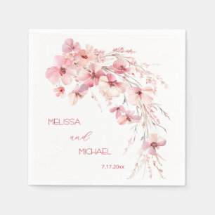 Serviette En Papier Mariage Fleurs Aquarelle Bohème Rose Vos Noms