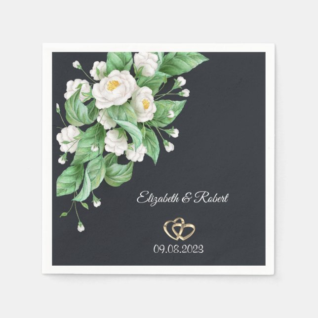 Serviette En Papier Mariage Fleurs Blanches (Devant)