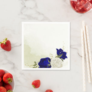 Serviette En Papier mariage fleurs blanches bleu royal