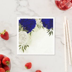 Serviette En Papier mariage fleurs blanches bleu royal