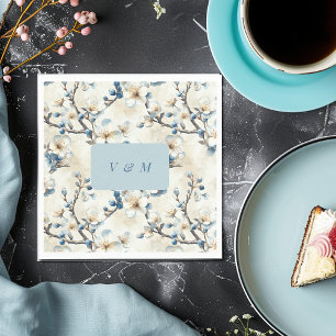 Serviette En Papier Mariage Fleurs Blanches Bleues de Printemps