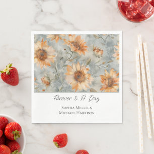 Serviette En Papier Mariage Fleurs Crème Orange Bleu