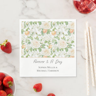 Serviette En Papier Mariage Fleurs de Pêches Roses Blanches Romantique
