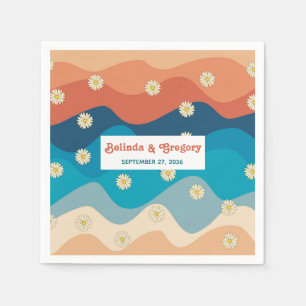 Serviette En Papier Mariage Fleurs de Rétro Années 70 Couleurs Arc-en-