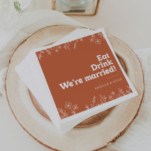 Serviette En Papier Mariage Fleurs de terre cuite Manger Boire Nous so