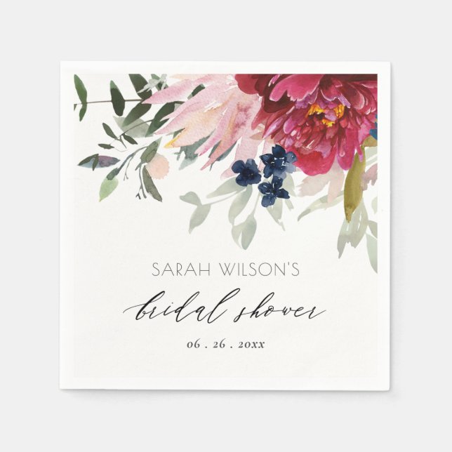 Serviette En Papier Mariage Fleurs Foncees Bourguignonnes (Devant)