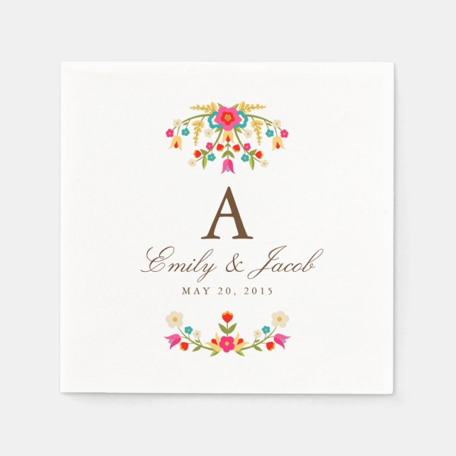 Serviette En Papier Mariage Fleurs Pays (Devant)