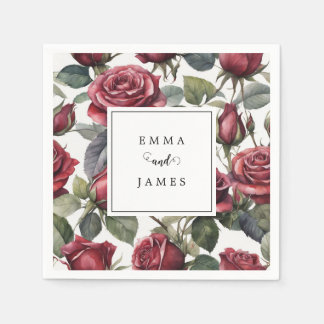 Serviette En Papier Mariage Fleurs Romantiques Roses Sombres